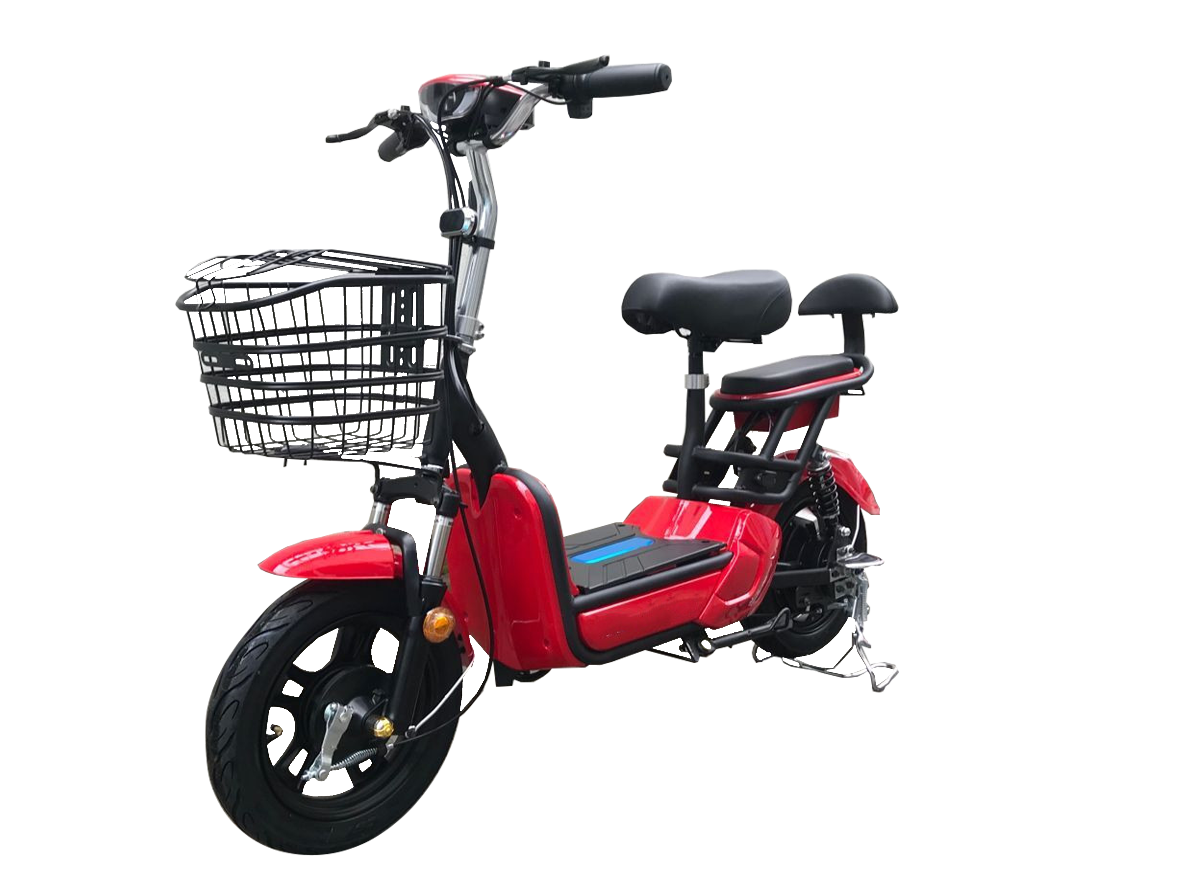 Electric Step-Through Bicycle with Basket and Rear Seat