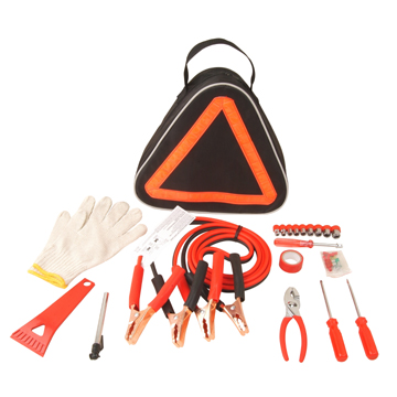 Emergency Roadside Assistance Kit with Jumper Cables and First Aid