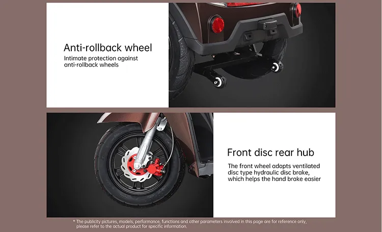 Safety features including anti-rollback wheels and hydraulic brake system