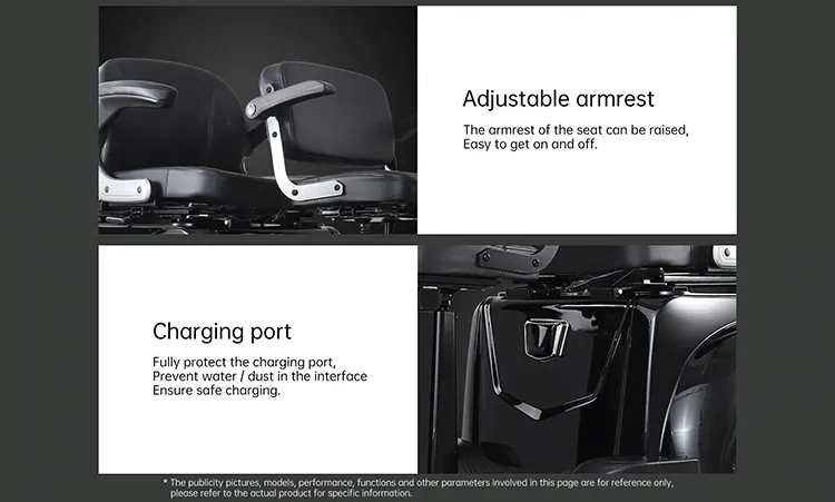 Adjustable armrest and charging port detail