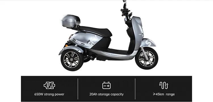 Performance highlights display showing 650W power and 45km range