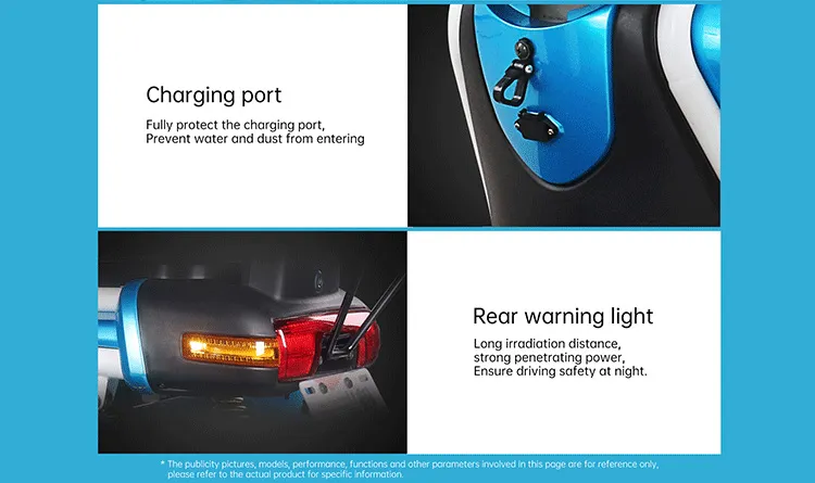 Rear warning light and protected charging port