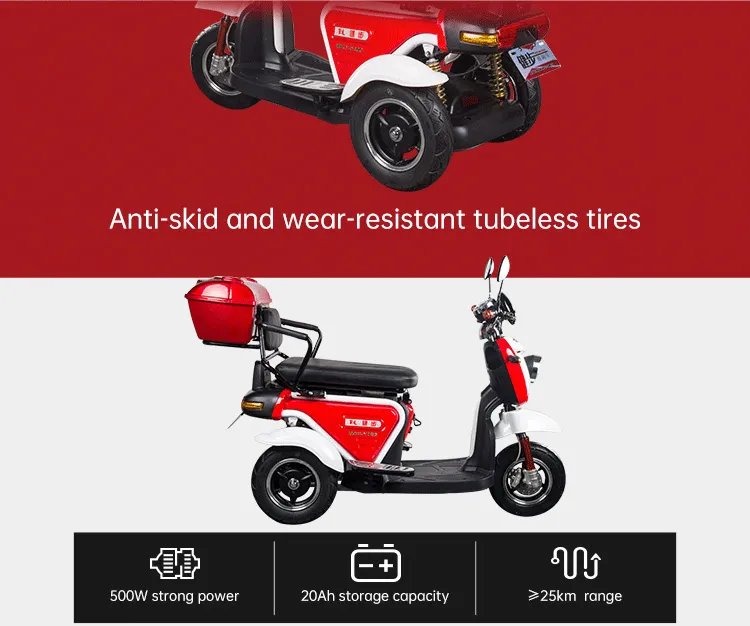 Tire and battery detail of electric tricycle