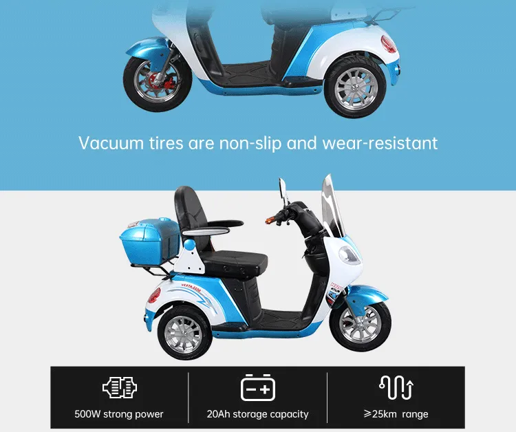 Close up of scooter tires and power motor features