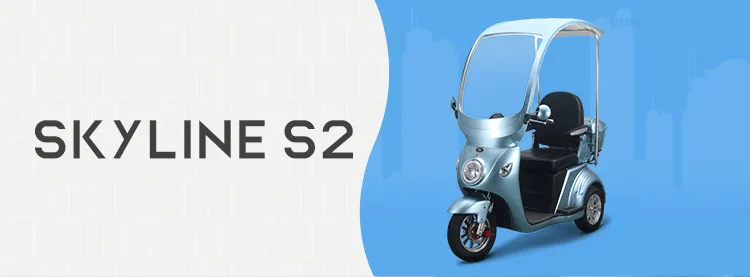 Front view of the T418S-2 three-wheel electric tricycle with canopy