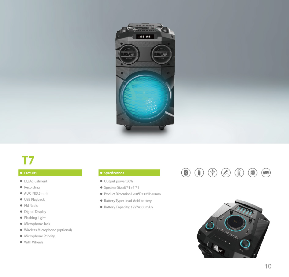 Portable Bluetooth Speaker with Trolley and LED Display
