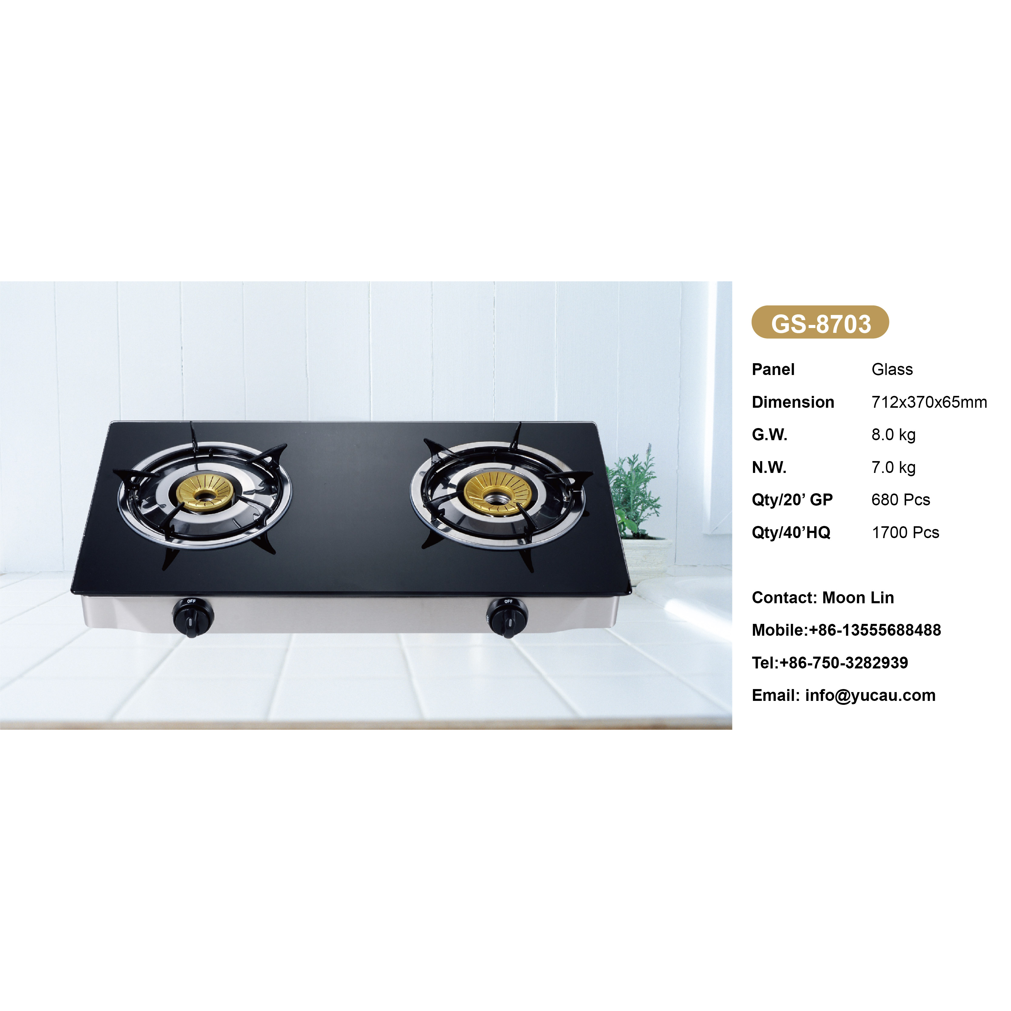 Two-Burner Tabletop Gas Stove with Glass Top