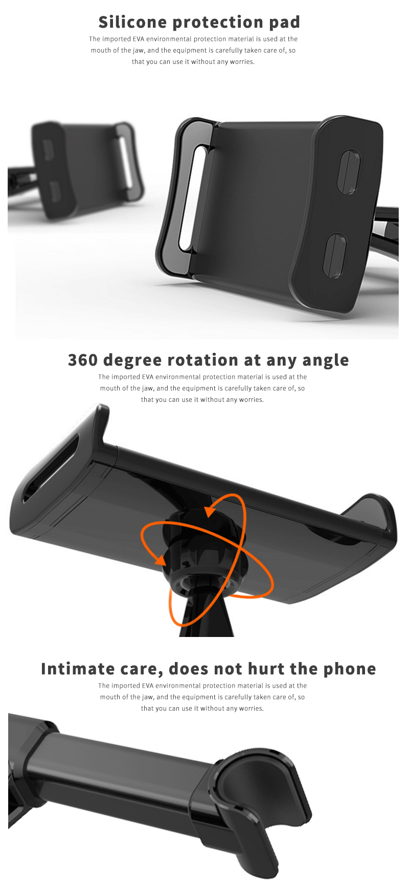 Close up of silicone protection pads and 360-degree rotation mechanism