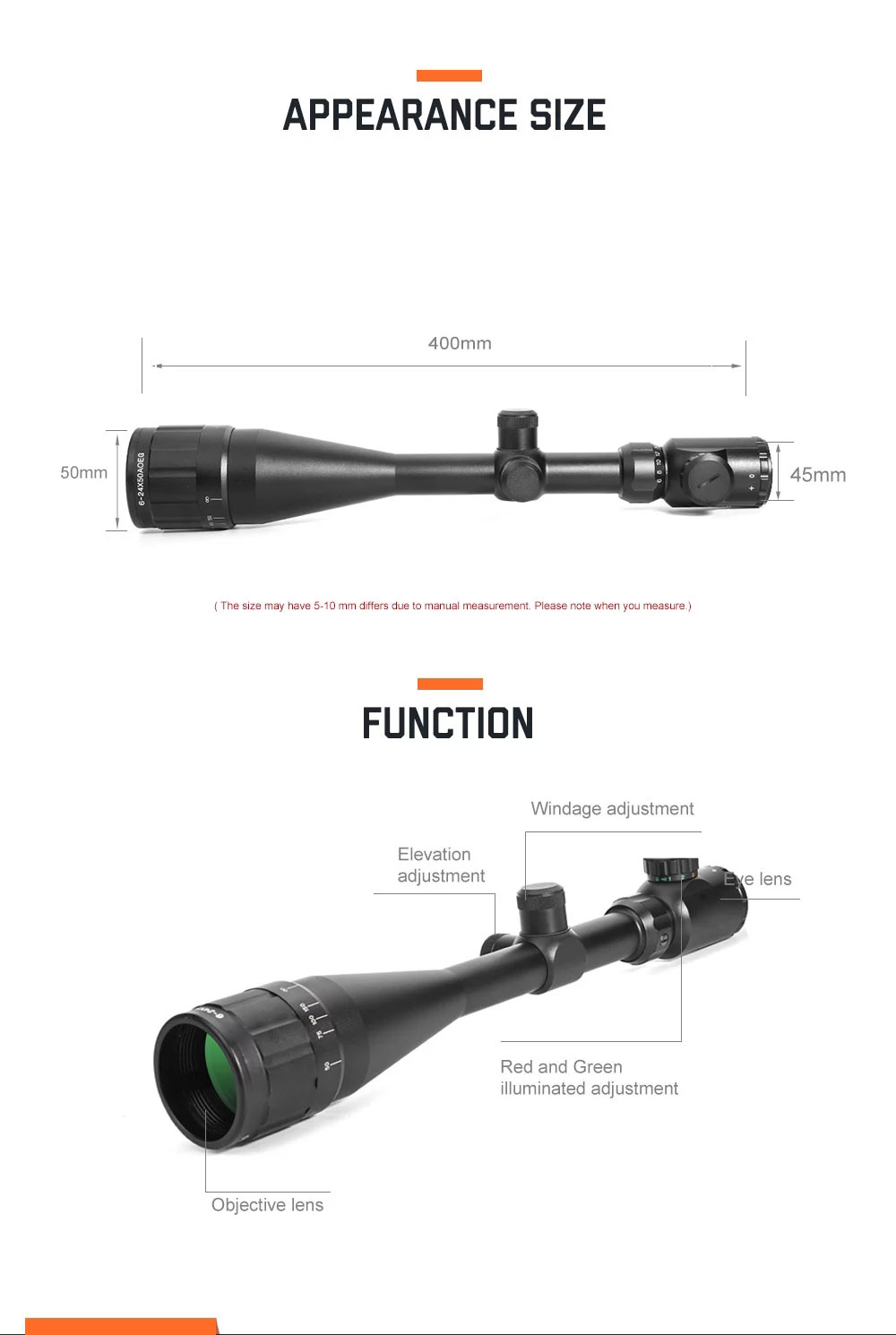 Tactical 6-24x50 AOE Red & Green Illuminated Dot Rifle Scope - Image 2