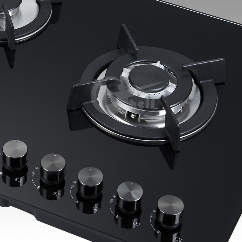 Five-Burner LPG Gas Hob with Tempered Glass Panel