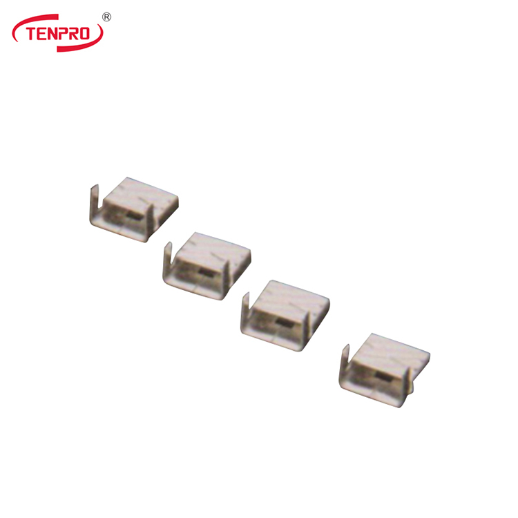 Close up of L-type stainless steel banding buckle