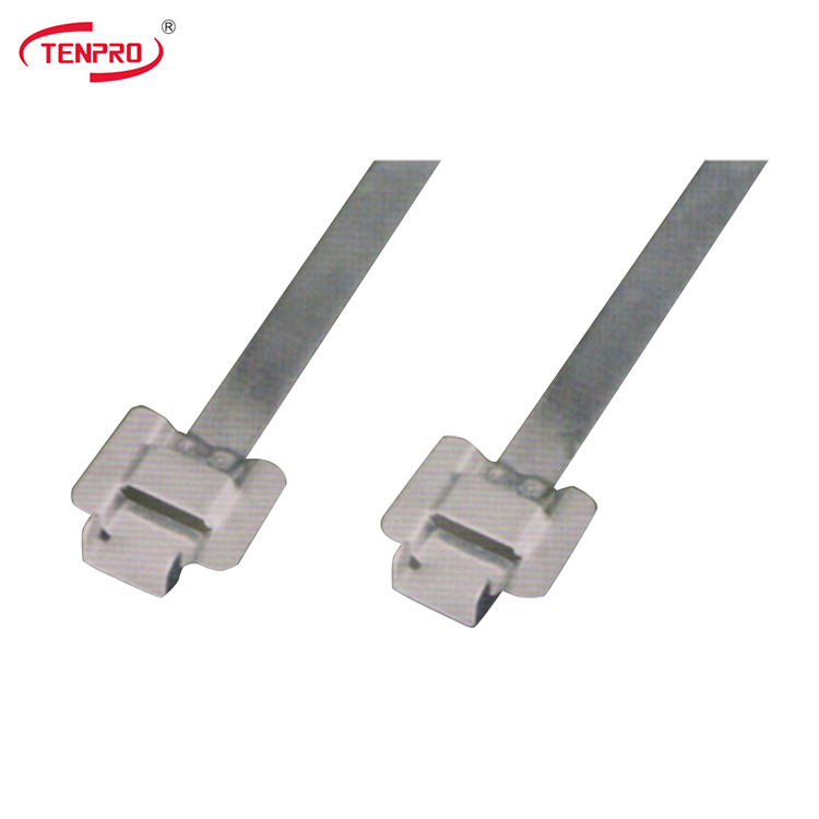 Close up view of the dental lock stainless steel cable tie.