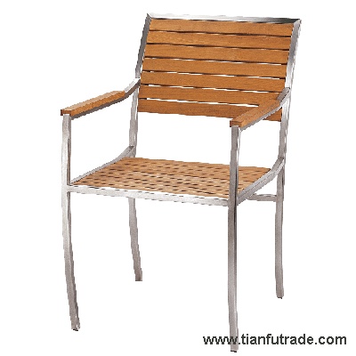 Stainless Steel and Wood Outdoor Armchair