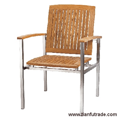 Teak and Stainless Steel Outdoor Armchair