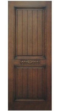 Traditional Two-Panel Wooden Door with Floral Carving