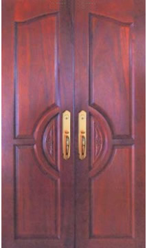 Reddish-Brown Wooden Double Doors with Decorative Patterns