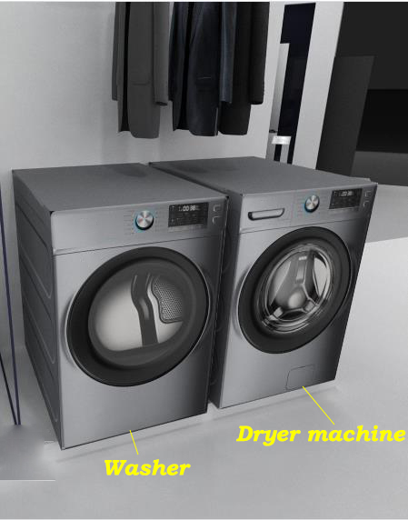 Front-loading washing machine paired with a dryer unit