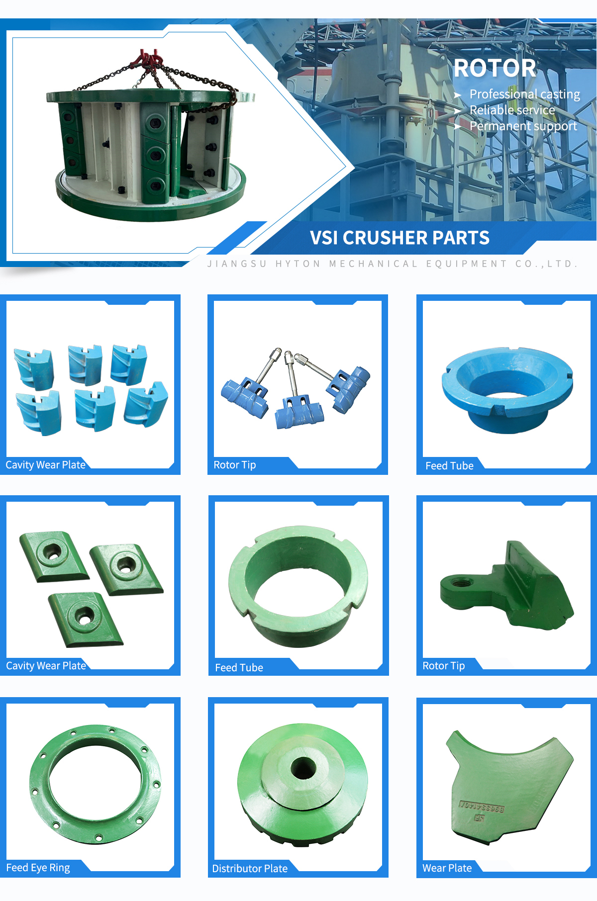 Rotor adapter components and compatible parts for Barmac VSI crushers.
