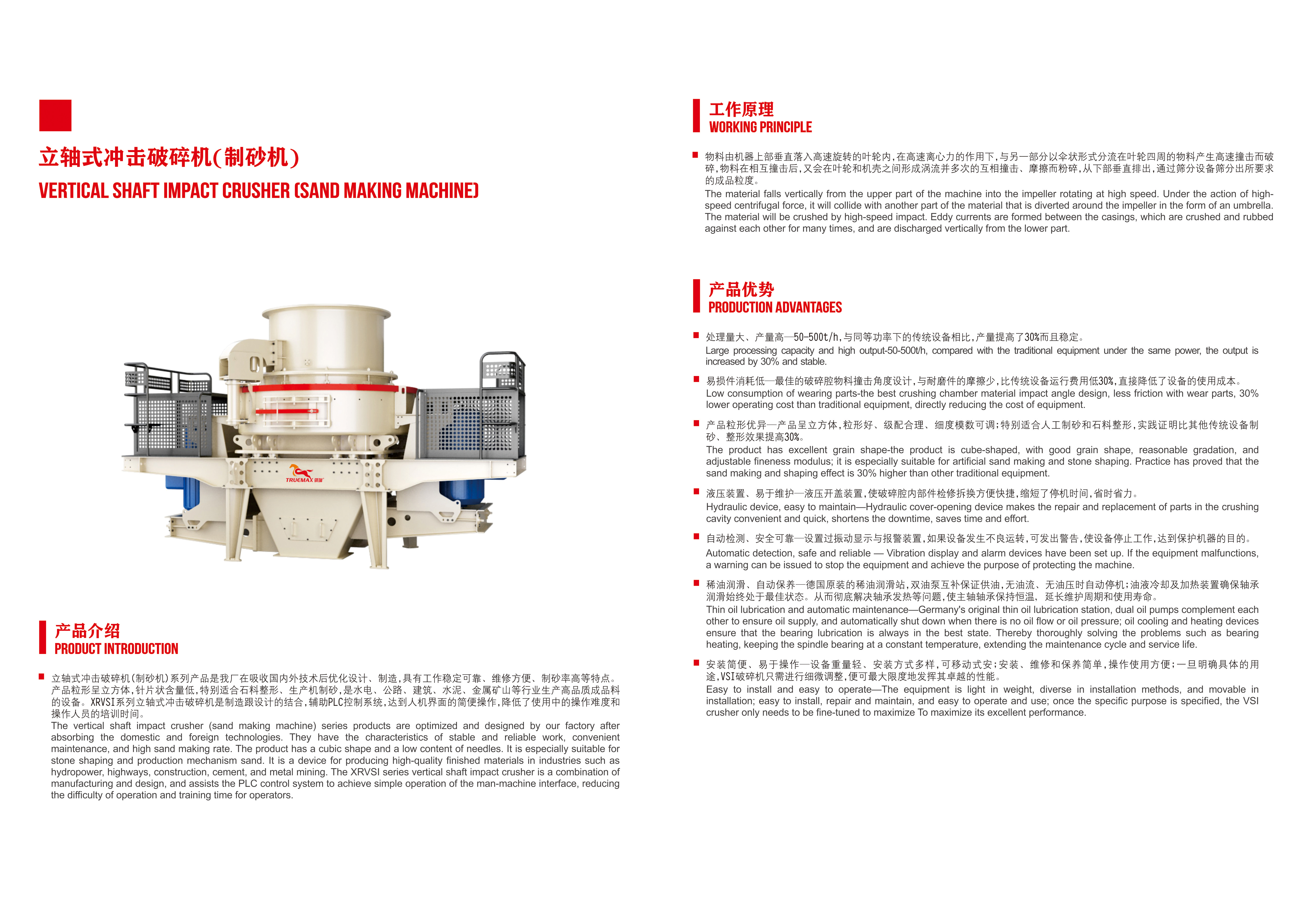 Diagram showing the working principle and technical features of the sand making machine