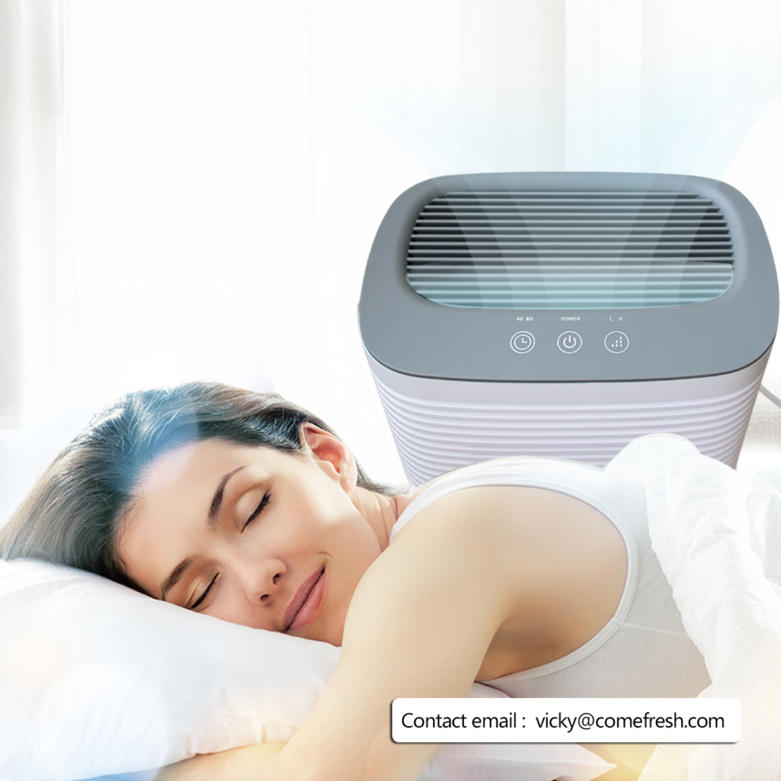 Dehumidifier running in a bedroom setting