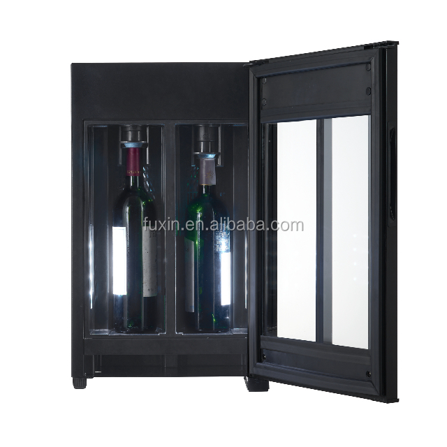 Interior view of wine cooler with LED lighting