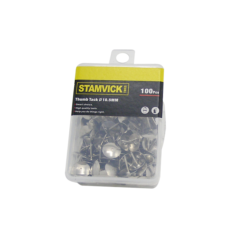 Steel Thumb Tacks - 10.5mm Diameter, 100-Pack