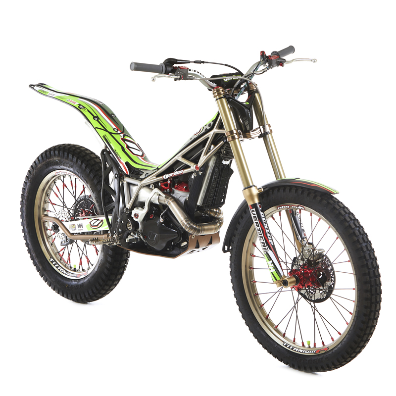 Rear view of motorcycle showing suspension and tire detail