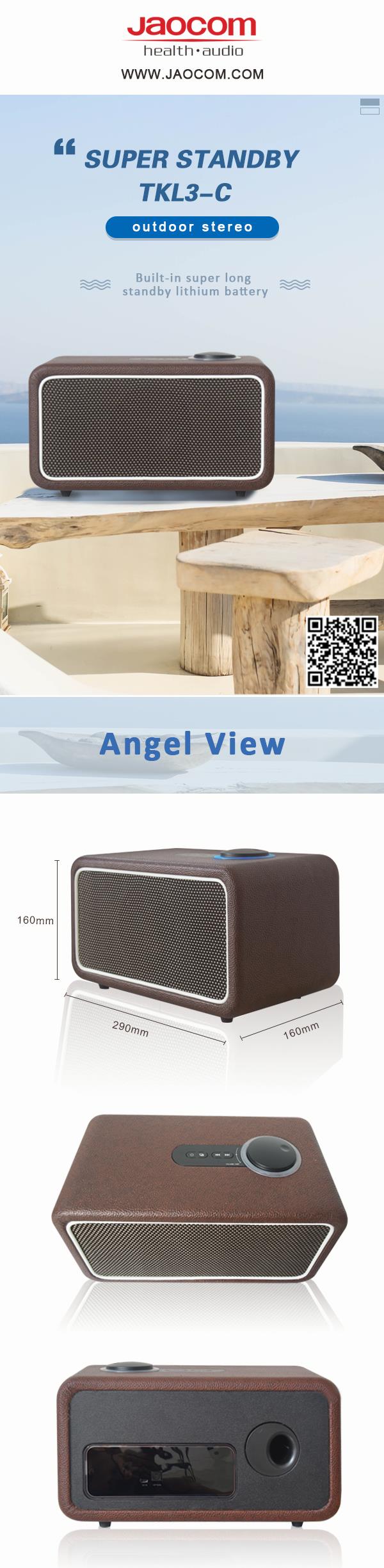 Portable outdoor speaker product overview and dimensions graphic
