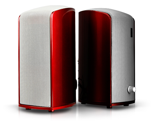Desktop Computer Speakers with Red Gloss Finish