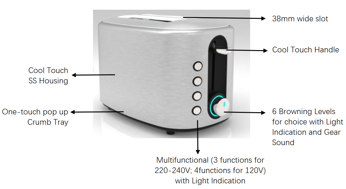 Electric Bread Toaster with Browning Control