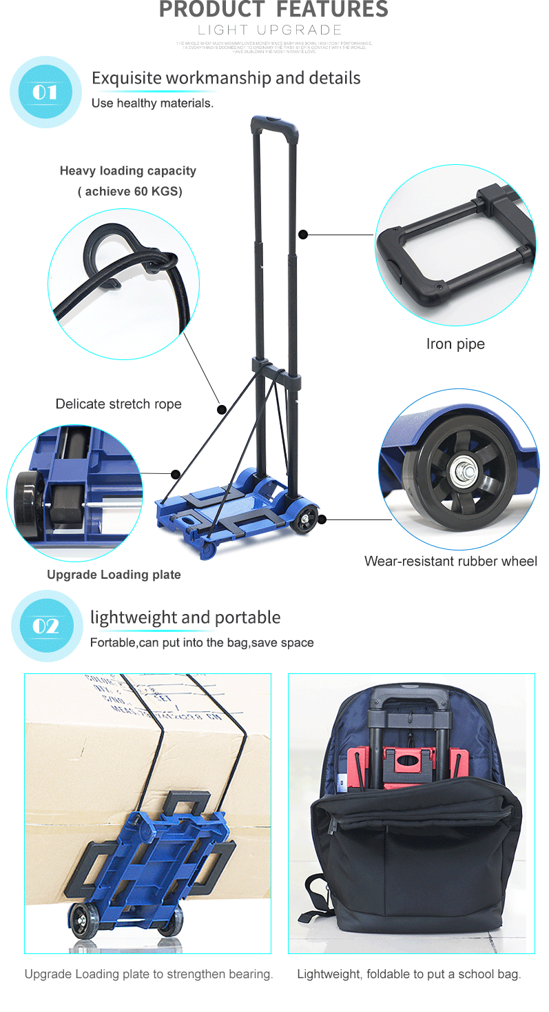 Trolley features showcasing load capacity and portability