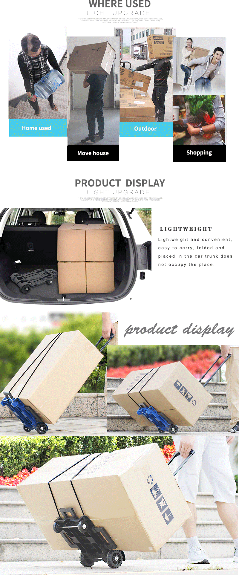 Folded trolley cart placed in a car trunk