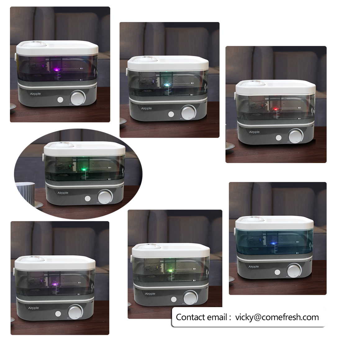 Humidifier showing the 7-color night light feature