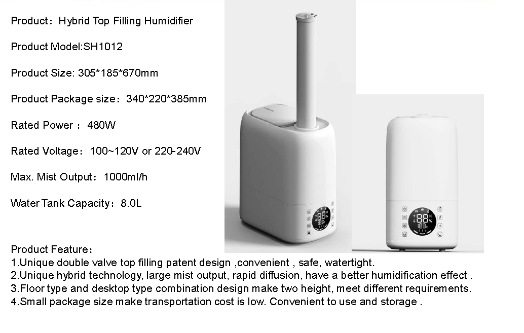 SH1012 Humidifier specifications and features diagram