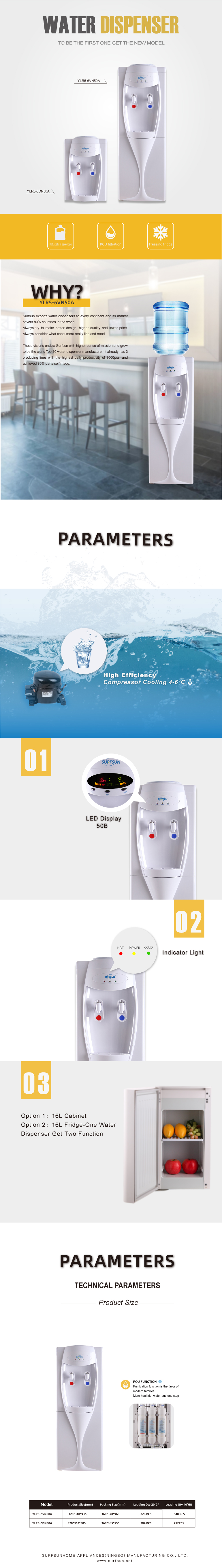 Top loading water dispenser with integrated fridge and LED display interface
