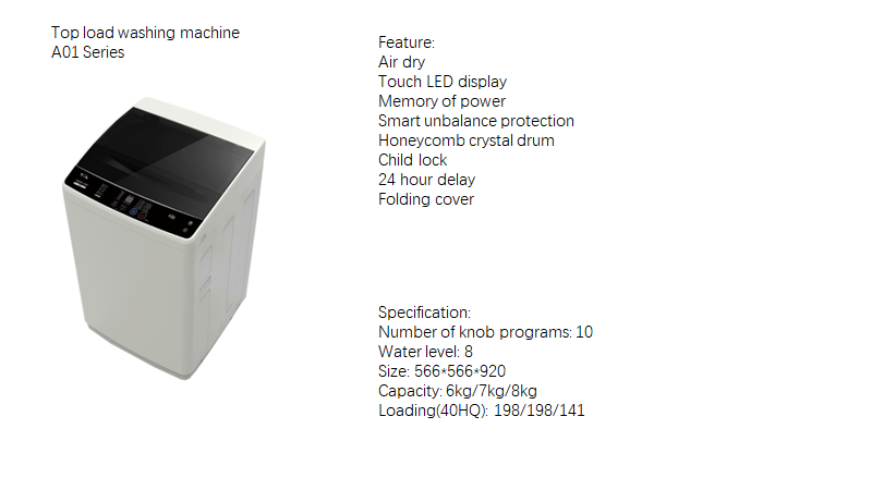 A01 Series top load washing machine features and design