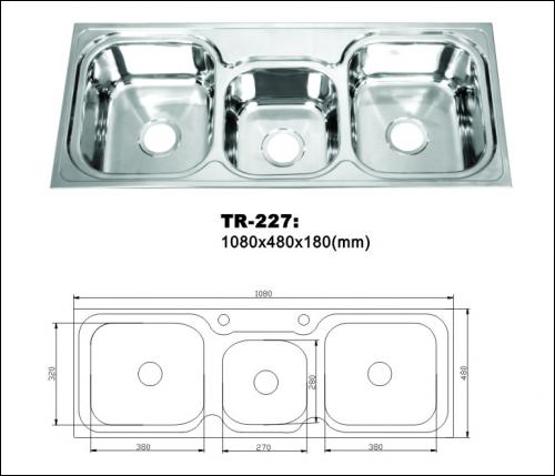 Triple Bowl Stainless Steel Kitchen Sink 1080x480x180mm