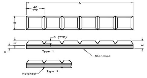 Technical diagram showing Chocky bar dimensions and notch types