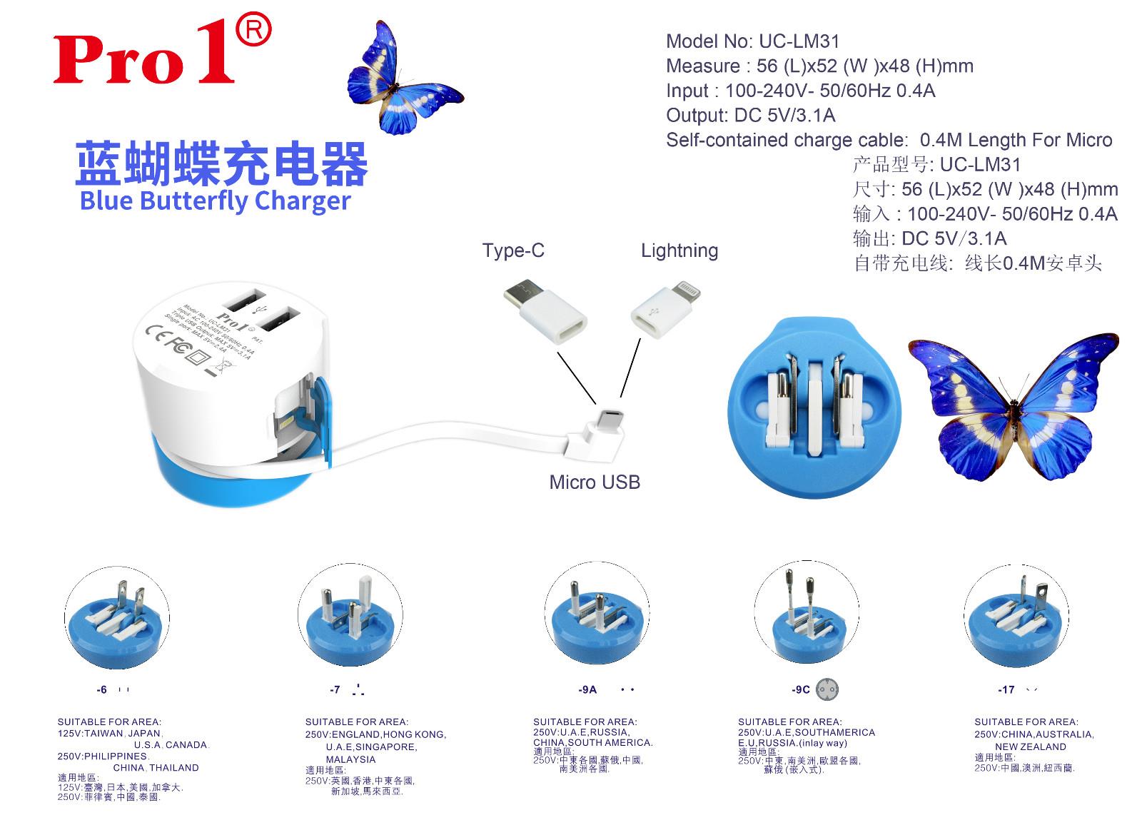 Universal Travel Adapter with USB, Type-C, and Lightning Ports