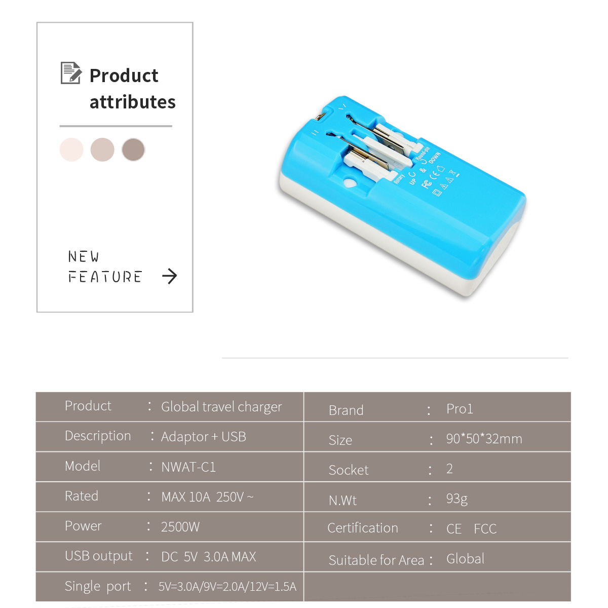 Travel adaptor+USB(fast charge)/ NWAT-C1 - Image 2