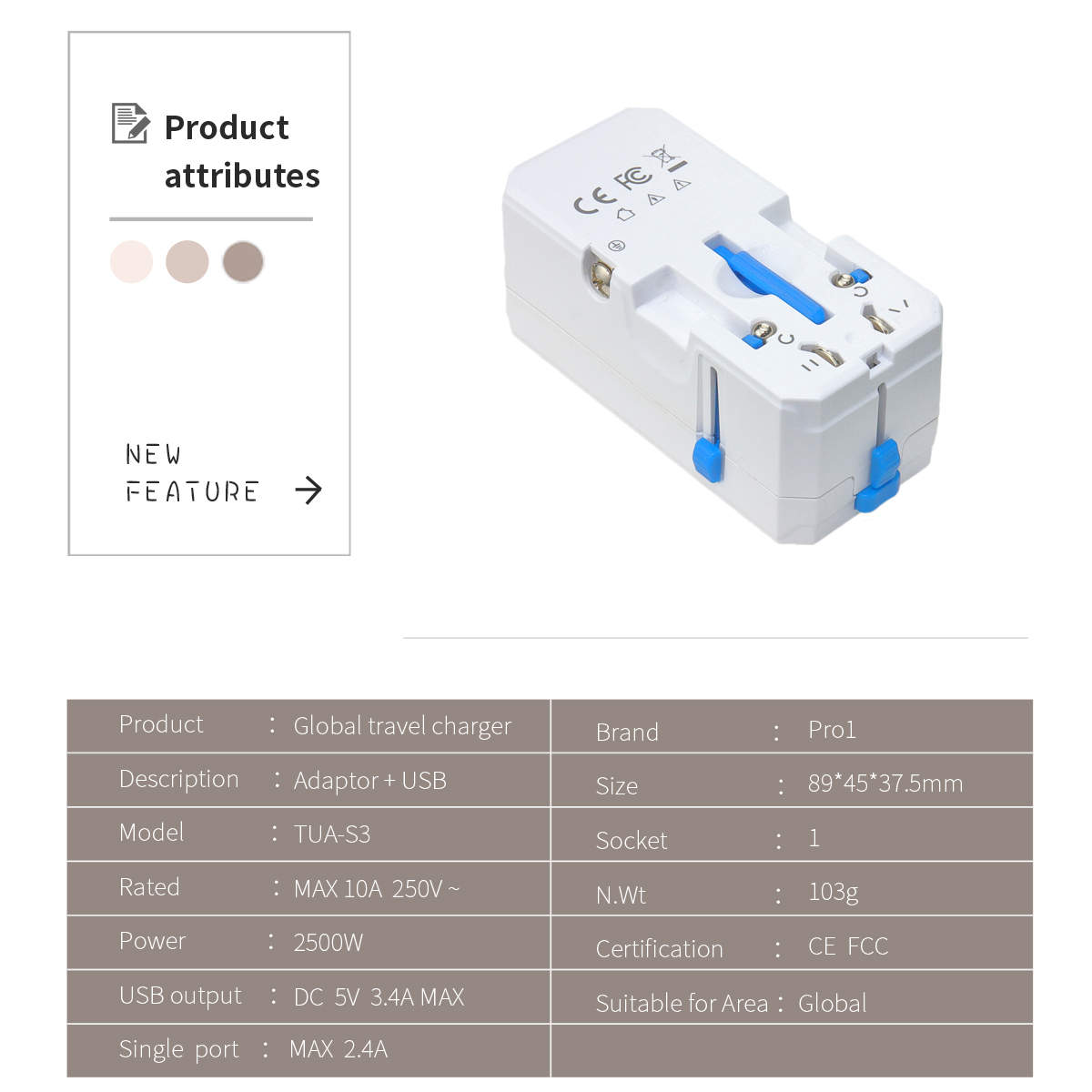 Universal Travel Adapter with USB Ports