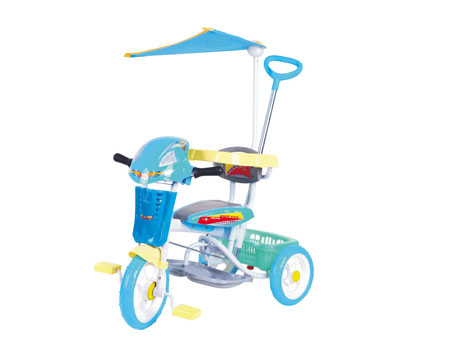 Children's Tricycle with Parent Steering and Storage Baskets