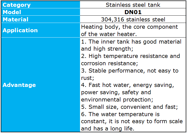 Technical summary of the DN01 stainless steel tank model