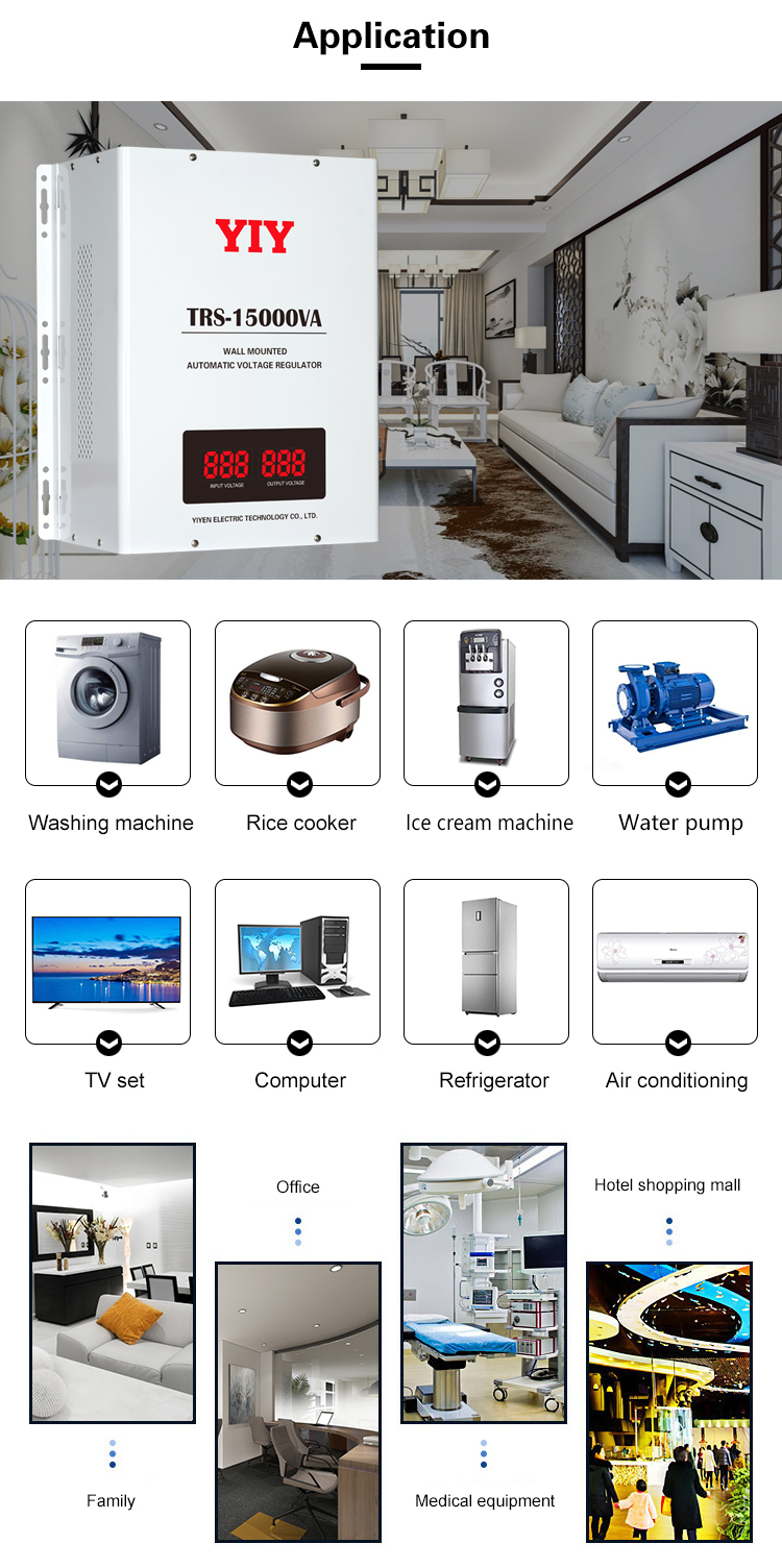 Voltage regulator application examples showing various household and industrial appliances