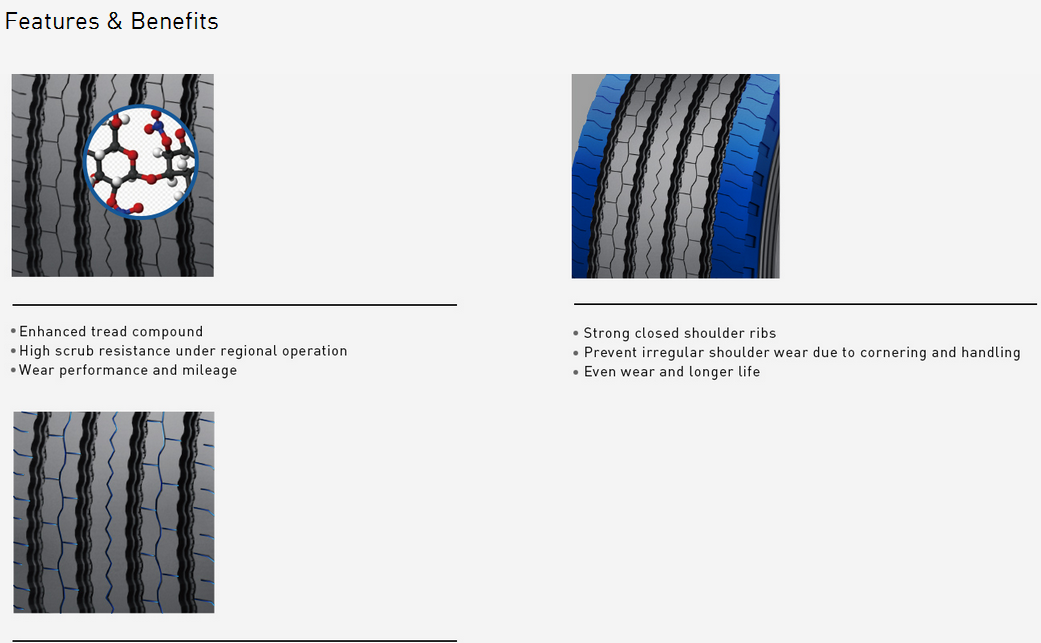 Infographic showing tire tread benefits and scrub resistance features.
