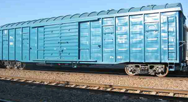 Blue Freight Boxcar with Sliding Door