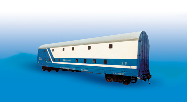 Blue and White Streamlined Railcar for Railway Transport