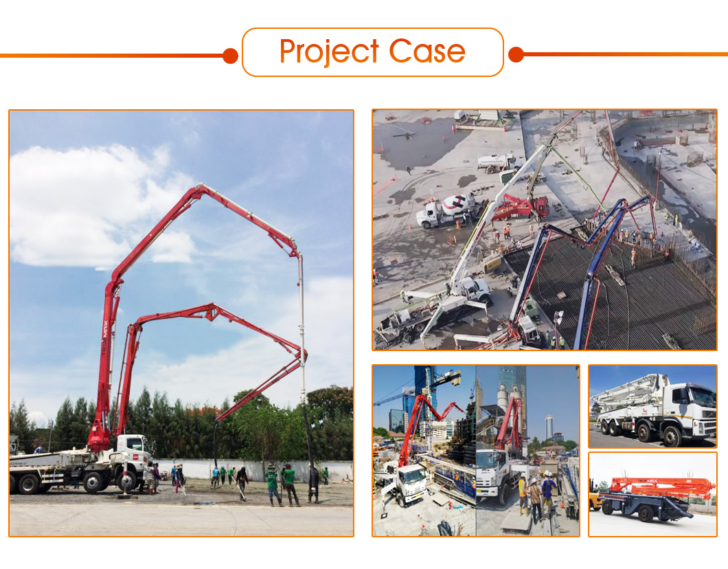 Truck-mounted pump in operation at a construction site