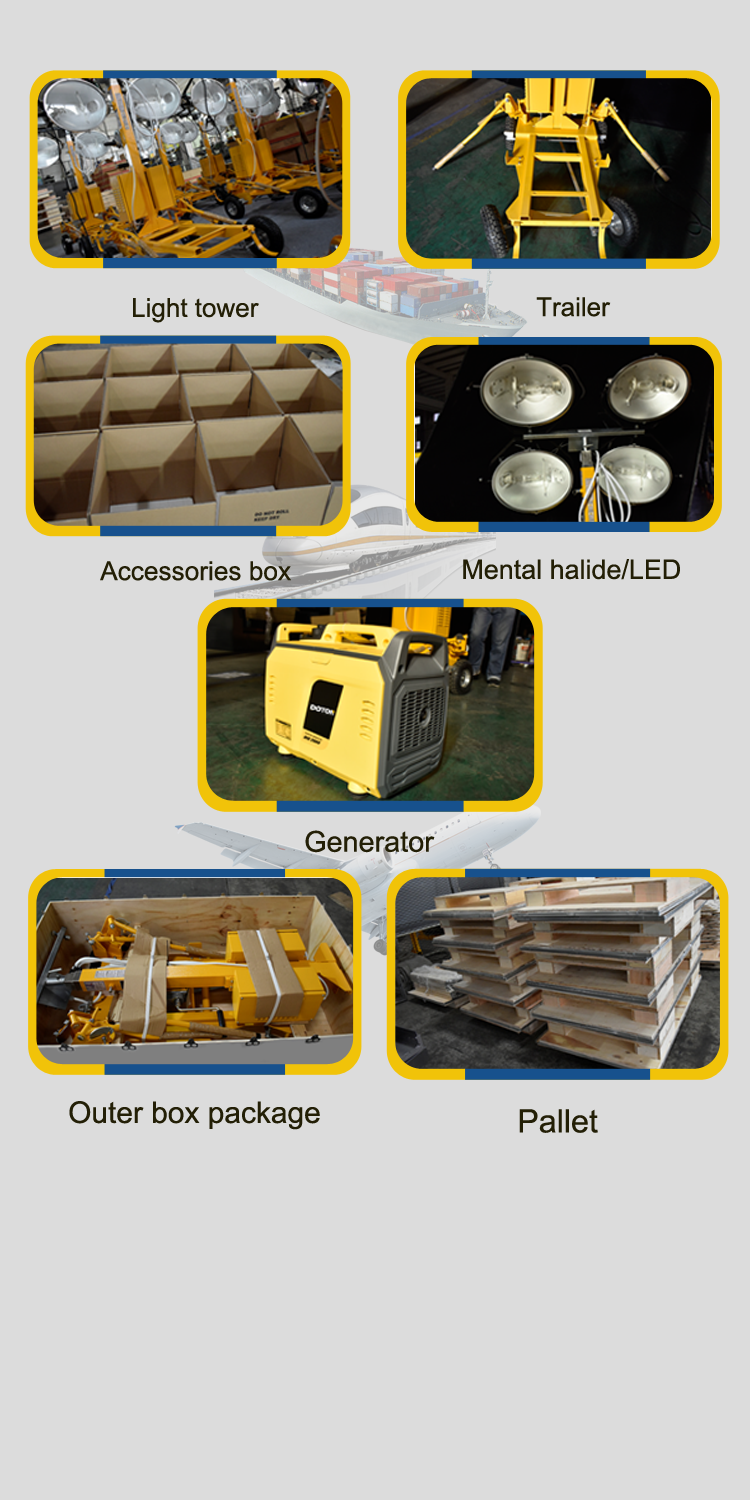 Light tower packaging and shipping setup
