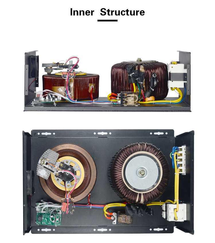 Internal view of the servo motor voltage stabilizer showing high-quality components.